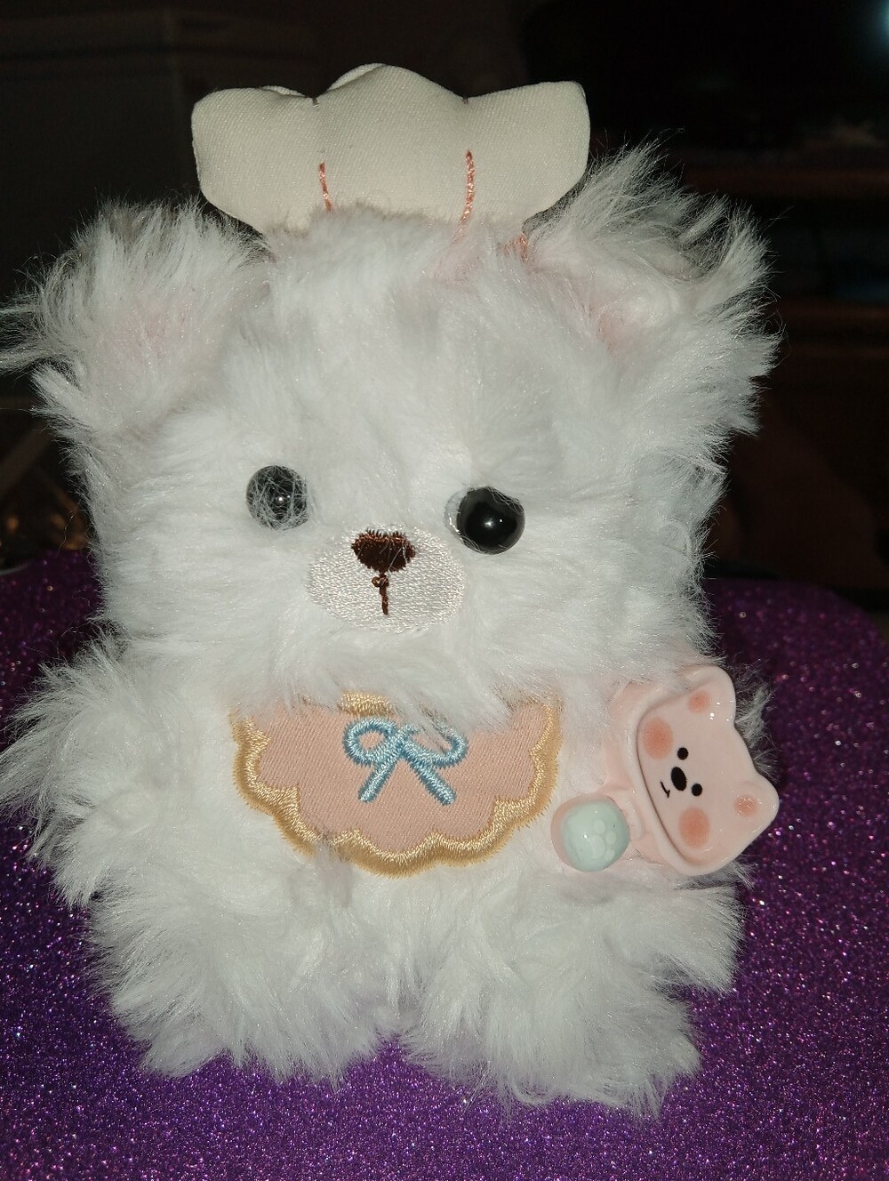 Plush Cute White Chef Bear Keychain Pendant Unbranded